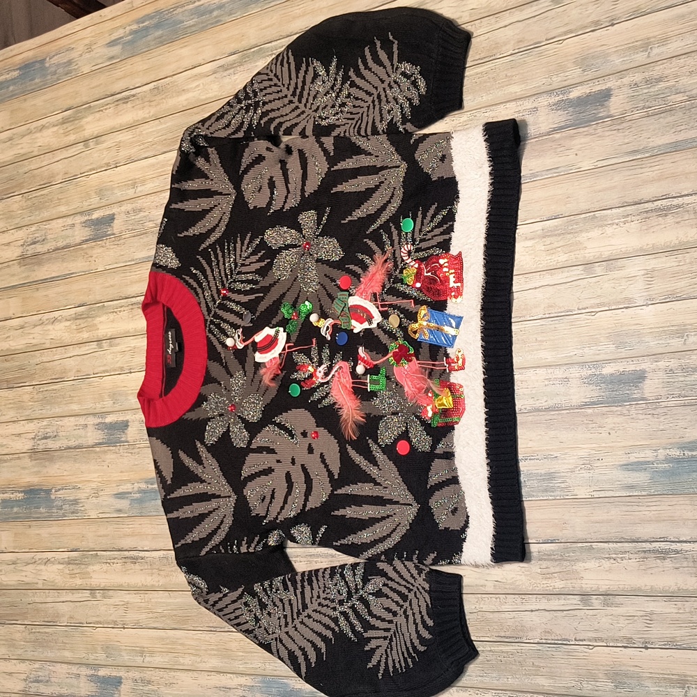 Ugly Christmas Sweater Black and Red Festive Women's Sweater
